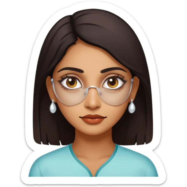 make an emoticon of a woman that has gel-like under eye patches of skincare of transparent color and make the woman slightly indian with only skintone and hair and no other such element and make the patches slightly bigger sticker
