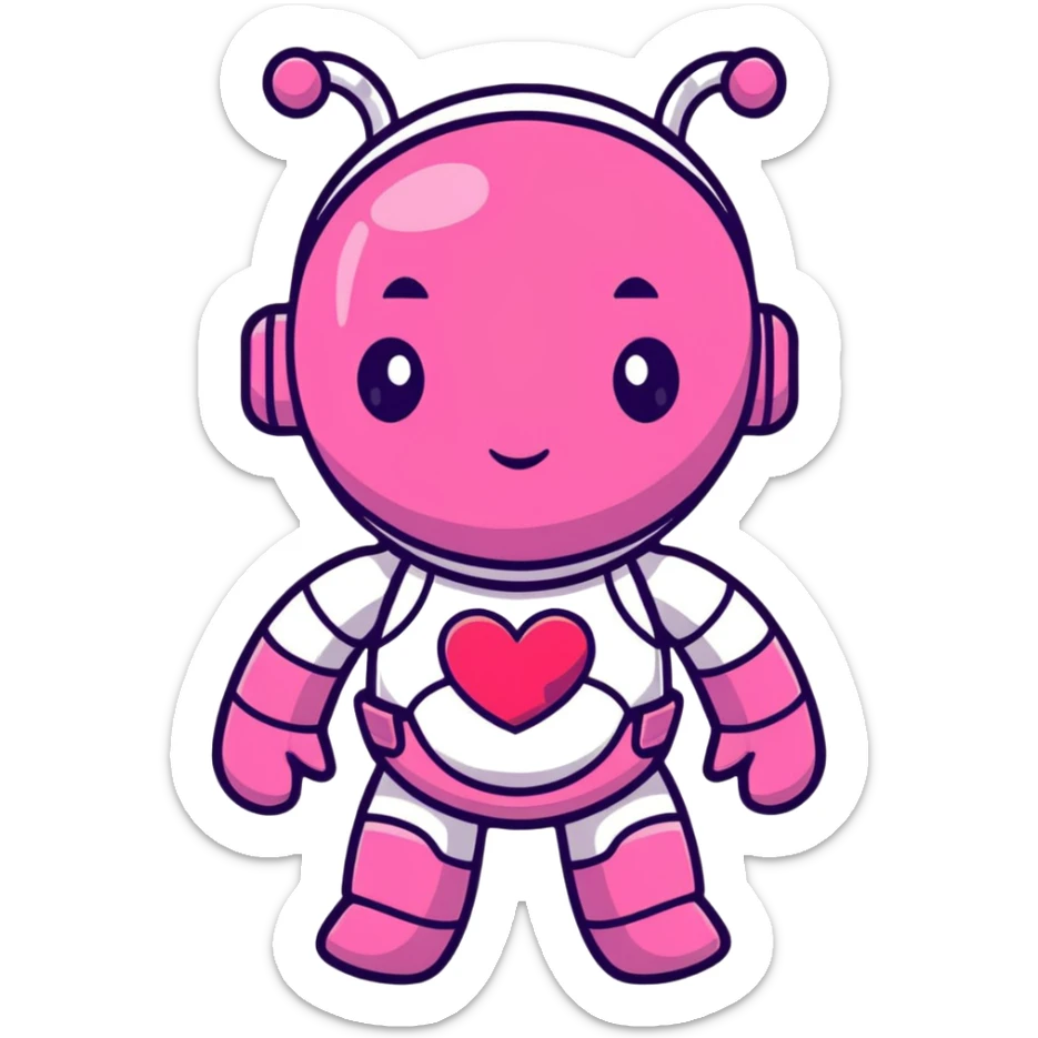 pink robot girl with a cute bow on top and heart decorations on her body sticker