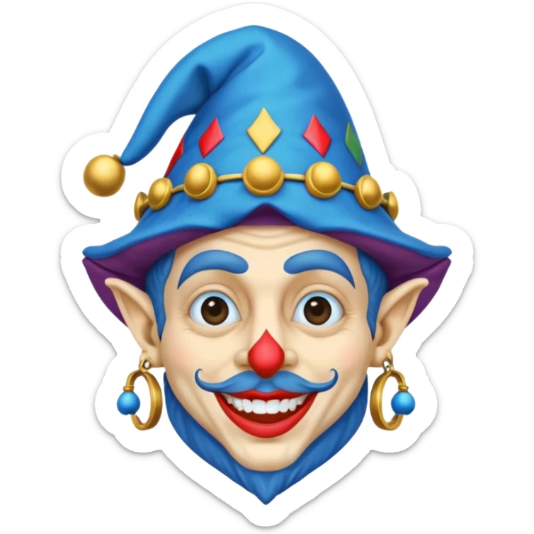 crazy funny colorful human jolly joker, medieval, vintage, court jester, mac os icon, blue color sticker