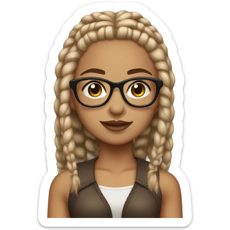 lightskin girl with dirty blonde small box braids and brown glasses sticker