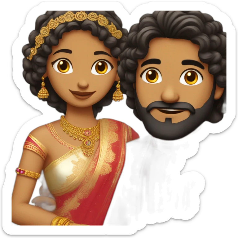 indian girl with curly hair marrying indian guy with straight hair and beard sticker