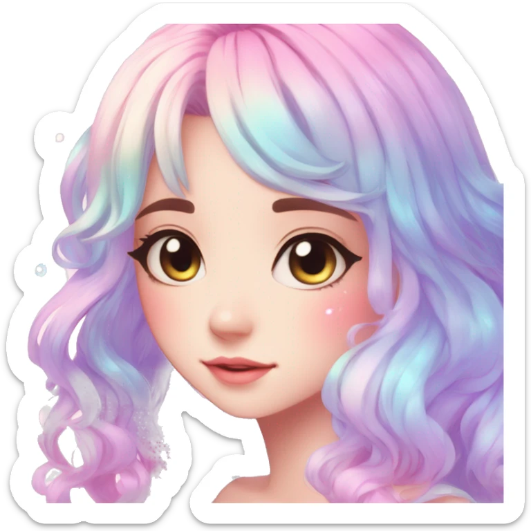 Gorgeous Beautiful Blushing Petite Colorful-Shiny-Pastel-Fairy-Anime-Girl with beautiful gradient pastel hair aesthetic sticker