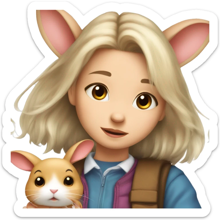 a cute girl with a rabbit and hamster with her and on hamster name is cutu sticker