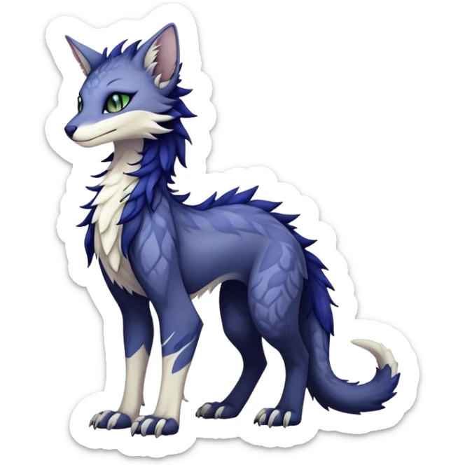 Kawaii dark edgy fantasy ethereal feline-vernid-sergal-fursona animal creature with a tufted tail full body with intricate markings  sticker