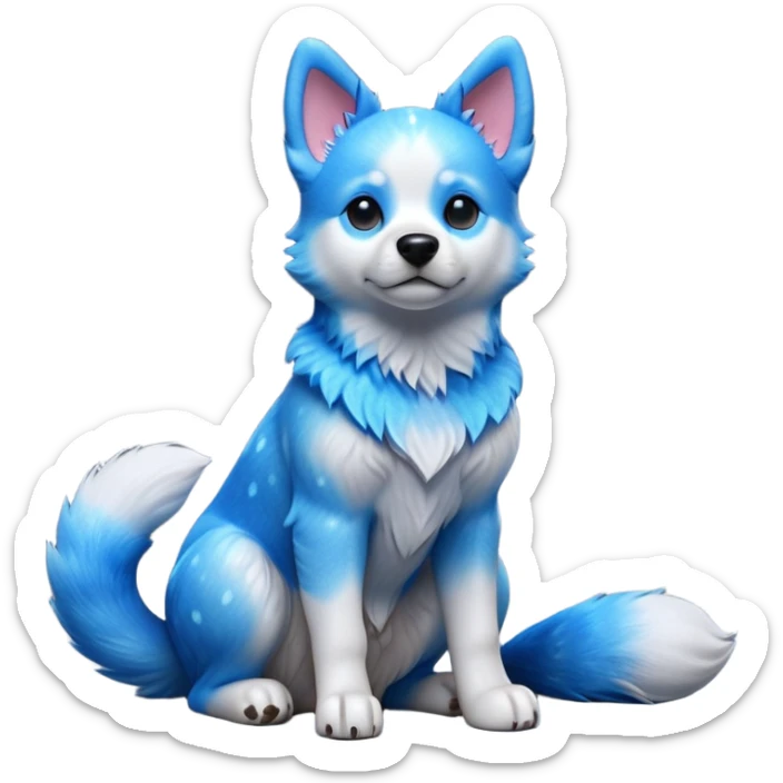 cinematic-[australian catle dog]-realistic-full-body-sitting-emoji,-tail-resting-loosely-beside-its-paws,-head-tilted-dramatically,-sleek-[vibrant-blue-speckle-fur]-fur,-simplified-yet-realistic-focused-features,-highly-detailed,-glowing-with-an-almost-sarcastic-glow sticker