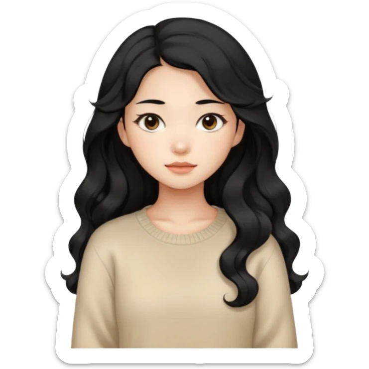 Beautiful girl,Black hair, wavy long hair,Black eyes,Chinese, beige sweater  sticker