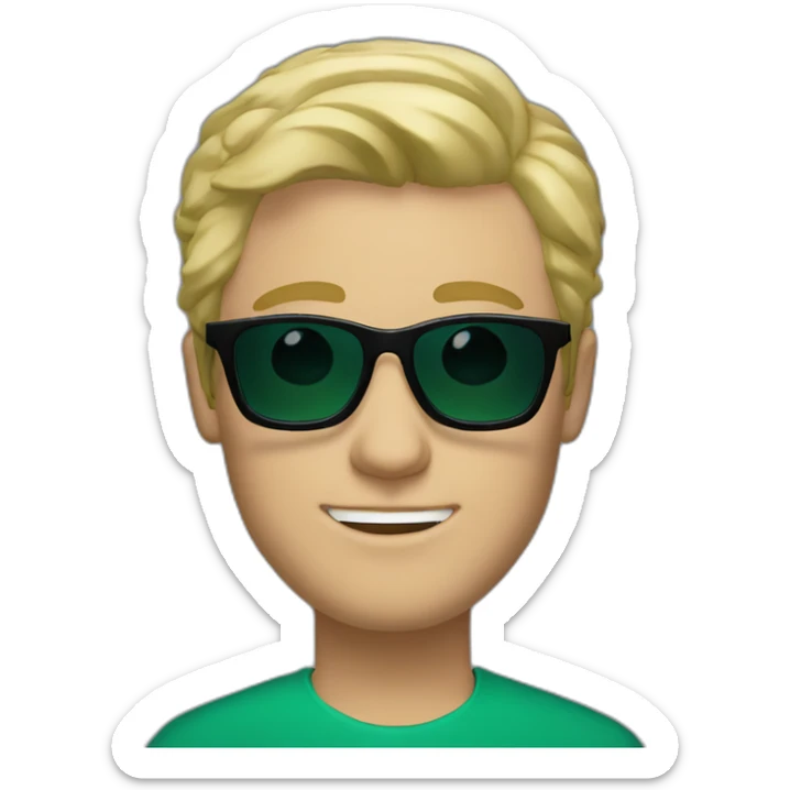 A White guy in a bleu and green Suit with blonde hair and Black sunglasses with matt finished lenses sticker