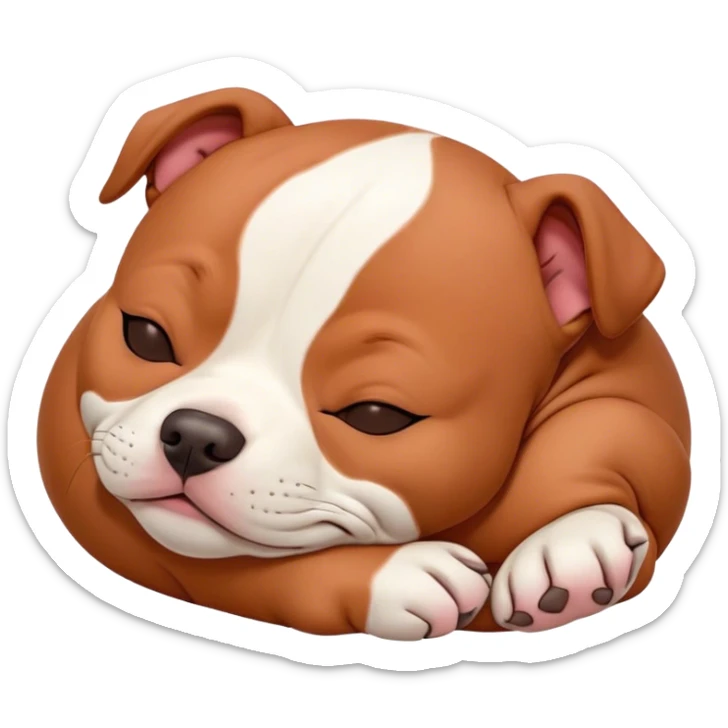 Meme-Worthy Cute Sleeping Red/Fawn Staffordshire Bull Terrier Portrait Emoji, Head resting peacefully with a contented smile, showcasing a delightfully compact build and a luxuriously soft red/fawn Fur with subtle white highlights, eyes shut in a serene nap, Simplified yet hilariously adorable features, highly detailed, glowing with a soft, drowsy light, high shine, relaxed and utterly lovable, stylized with an air of playful laziness, bright and heartwarming, soft glowing outline, capturing the essence of a comically sleepy guardian, so meme-worthy it feels like it could instantly become the next viral sensation of adorable slumber! sticker