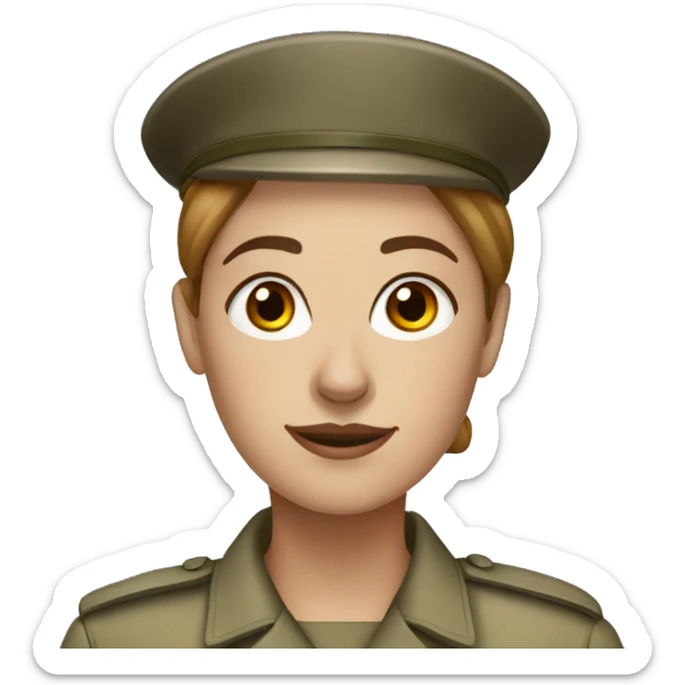 White Freckled military woman with lightbrown hair in bun sticker