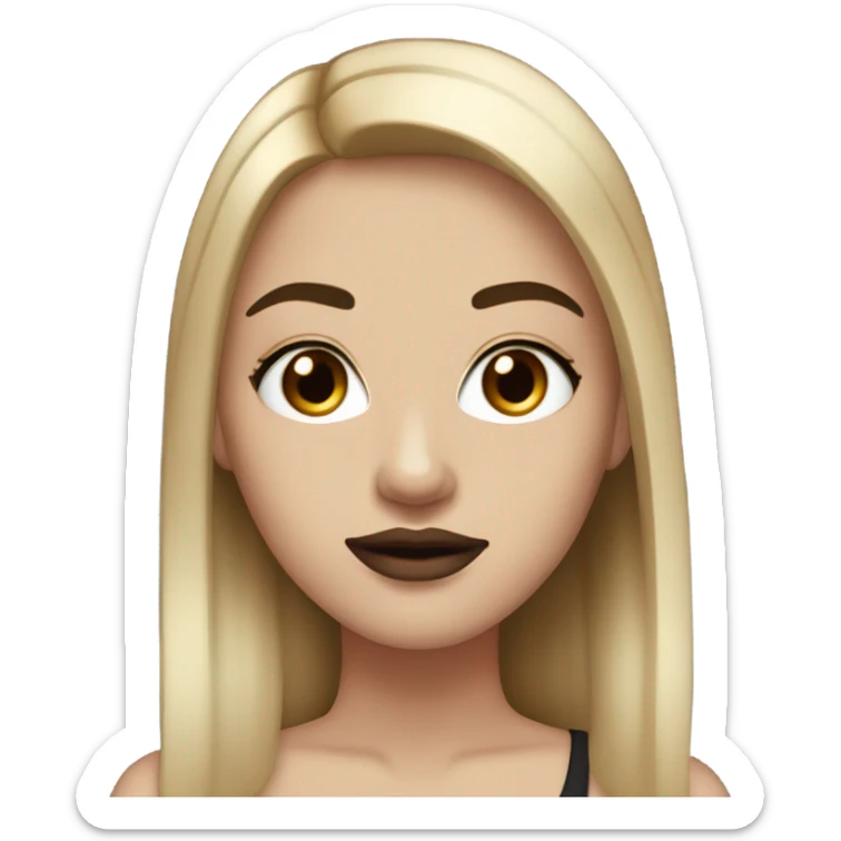 girl with white skin and light brown straight straight hair , black black black eyes with eyelashes, black eyebrows red lips,  sticker