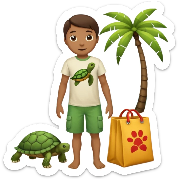 Haz una tortuga bonita, con ropa como si estuviera haciendo voluntariado, que Rea presente la limpieza de playas y el de refugio de animal sticker