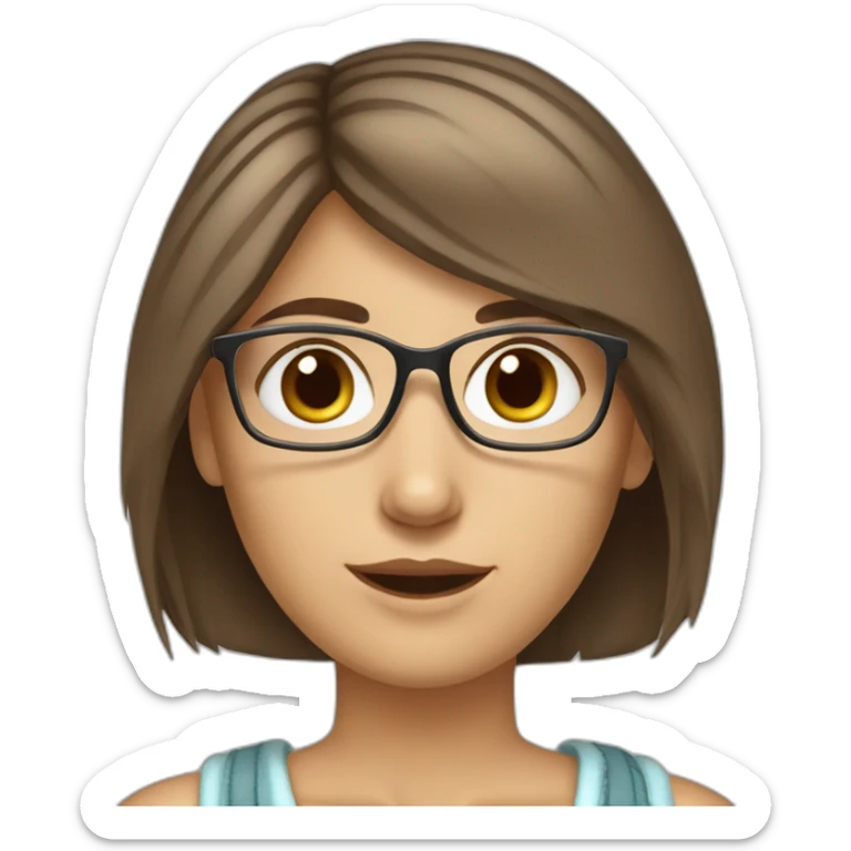 White skin Pretty woman with straigh brown hayır, brown big eyes wit glasses sticker