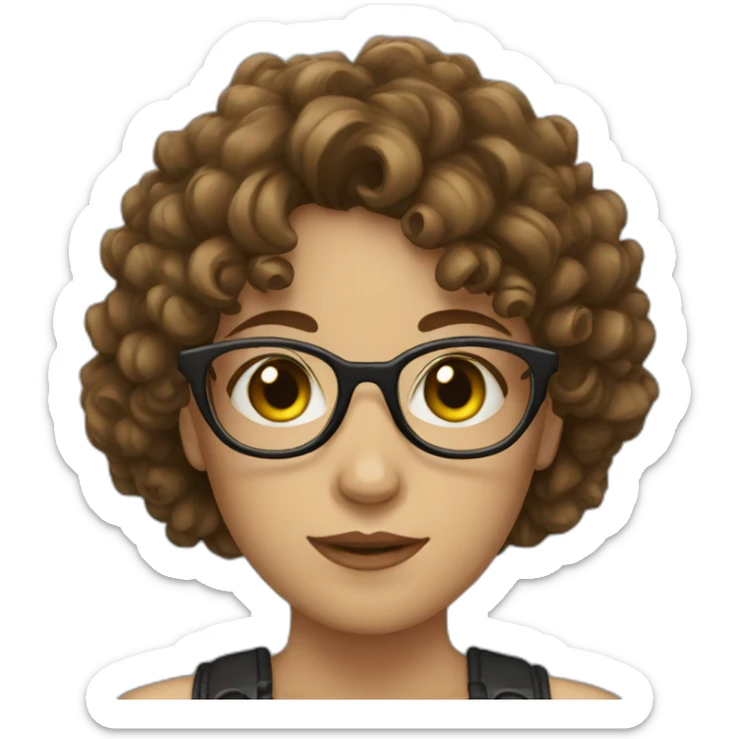 Girl with glasses green eyes and brown curly hair fringe sticker