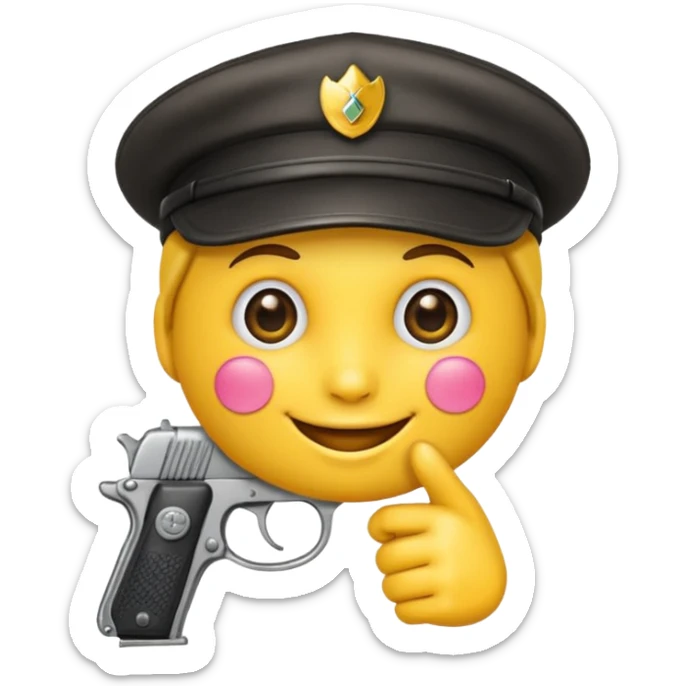 Un emoji con una gorra y una pistola en la mano sticker