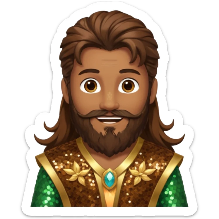 Pan, God of Nature from Gods and Goddesses with long brown hair and beard, brown sequin outfit sticker