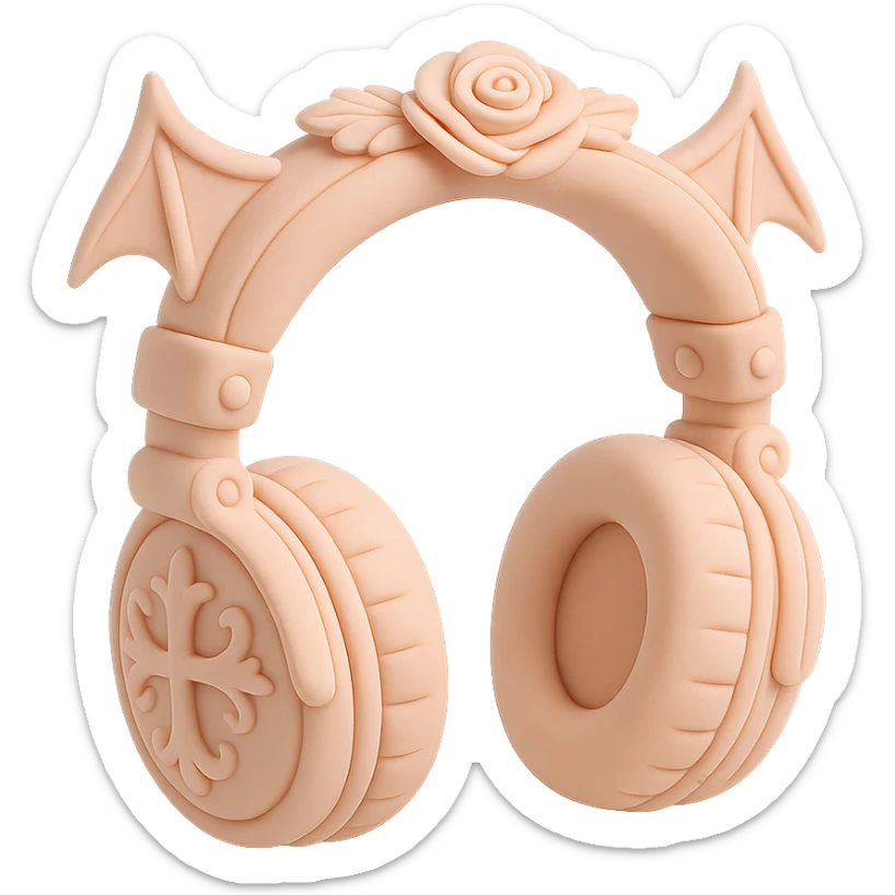 Remove the background, keep only the pink gothic headphones in fondant cake art style, with sculpted gothic decorations and pastel pinks, with no background. sticker