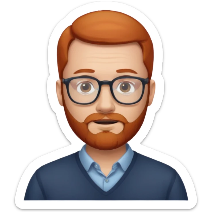 Un homme roux avec une calvitie et une barbe portant des lunettes sticker