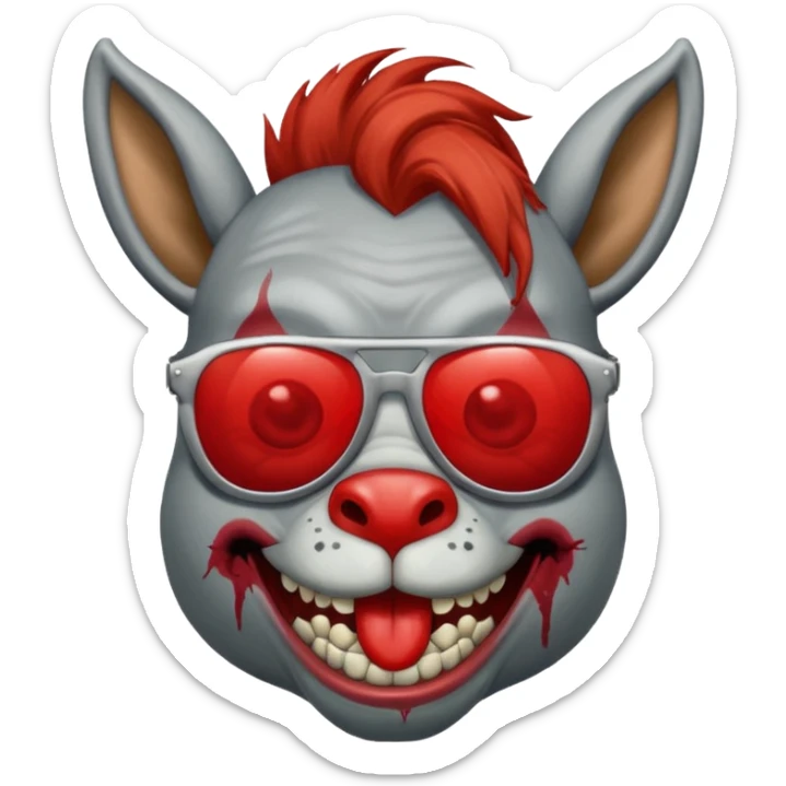 Zombie donkey with sun glasses and red hair and joker nose hungry  sticker