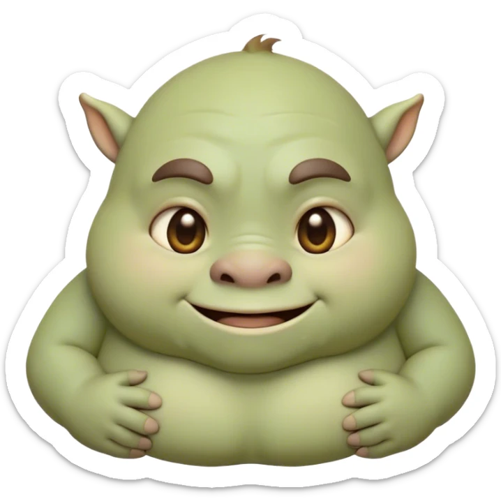Cinematic Cute Ogre Portrait Emoji, with a surprisingly endearing, plump and huggable figure in soft earthy greens and browns, featuring big, kind eyes and a bashful smile, simplified yet irresistibly adorable, highly detailed with a soft glowing outline that captures the charm of a friendly giant who seems ready for a warm hug! sticker