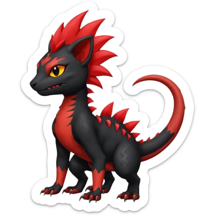 Shiny badass Fiery gothic evil black and red salandit-Liten-torracat with a red Mohawk  sticker