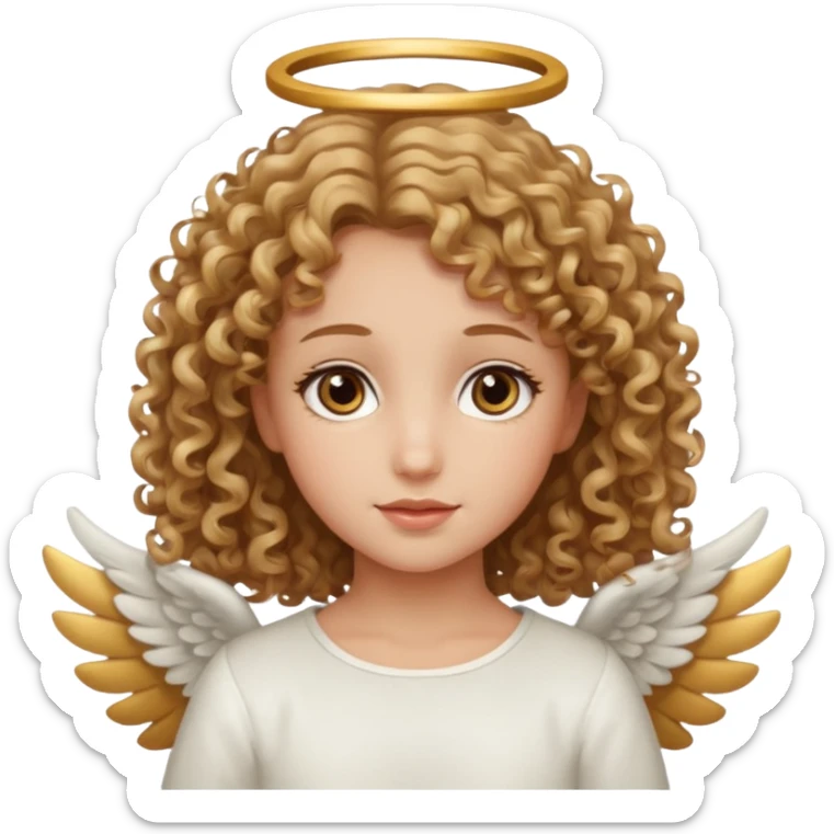 Angel girl with blondish brown curly hair and hazel eyes sticker