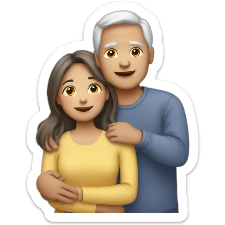 A girl hugs her two elderly parents (light skin color, dark hair) sticker