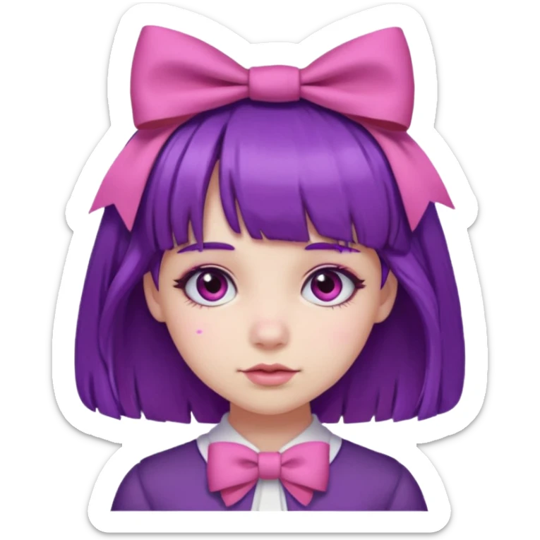 girl with bangs and purple hair and pink hairbow sticker