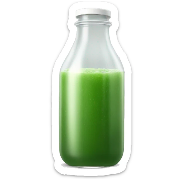 aesthetic green juice in tall clear drink bottle with white lid realistic soft textures sticker