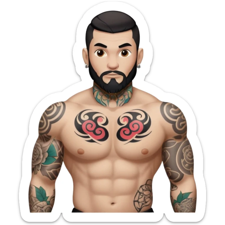 tattoo man, white skintone, more highlight the tattoo, body builder, heavy tatto on fully chest, more tattoos on the body, more visible tattoo, big tattoos. sticker