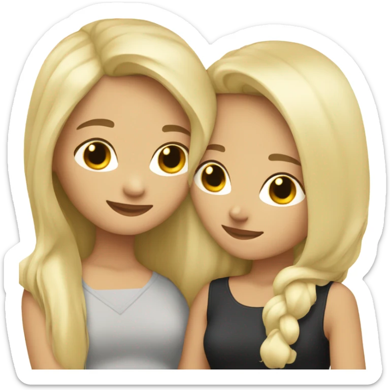 Brunette hair friend hugging a blonde hair friend  sticker