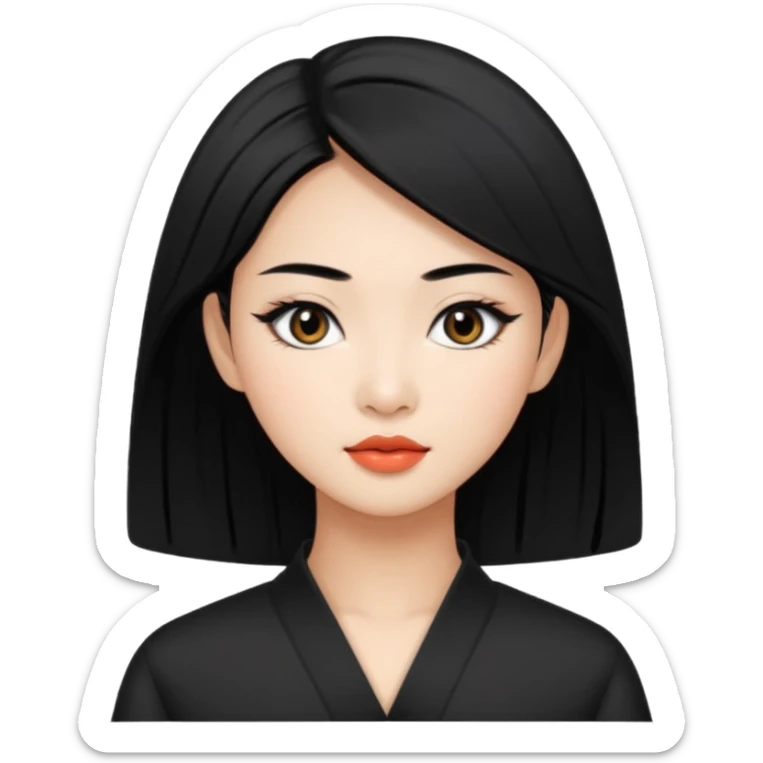 Dark eyes, Vietnamese asian beauty, pretty bratz baddie, black eyeliner, black hair sticker