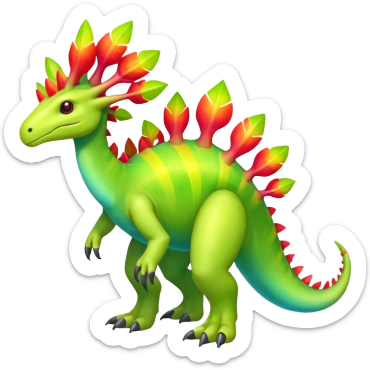 Shiny Exotic Colorful Meganium-Amaura-Aurorus-Fakémon-hybrid-creature (full body)  sticker