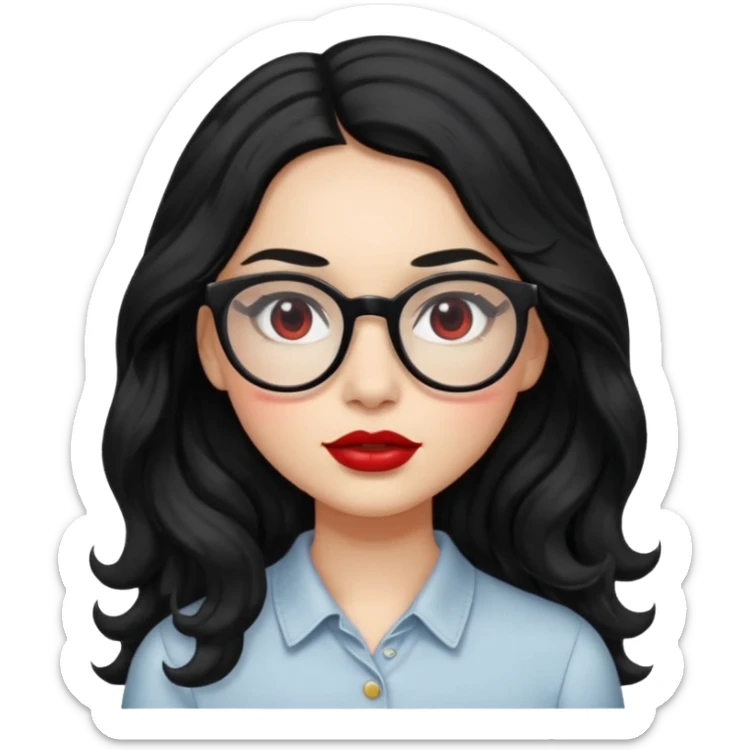 ואישוני עיננים בצבע שחורילדה עם שער שחור ארוך וגלי אבל לא יותר מידי מתולתל, אישונים שחורים, משקפיים,שפתיים אדות ועסיסיות ,עם,לחיים עם סומק sticker