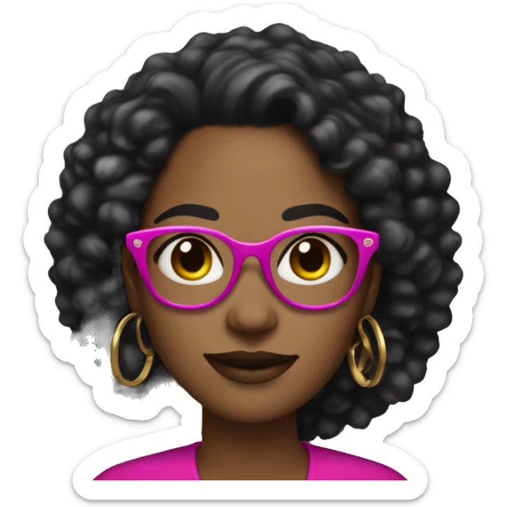 black women with earrings with fuchsia glasses with long black curly hair happy sticker