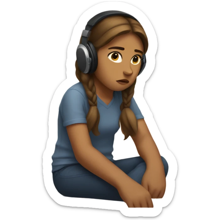 Girl sitting on horse with headphones on looking sad sticker