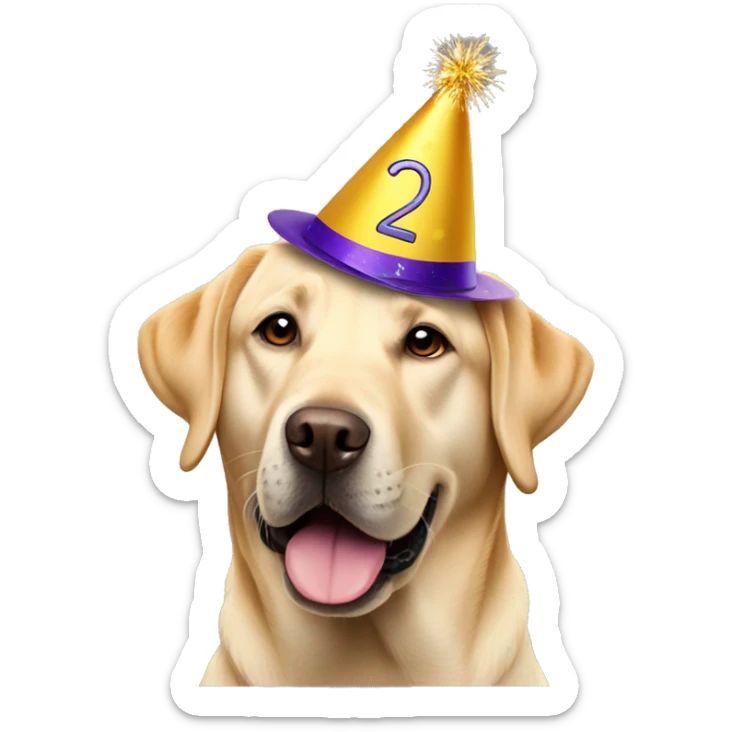Labrador wearing new years eve Party hat the hat with the Numbers 2025 sticker