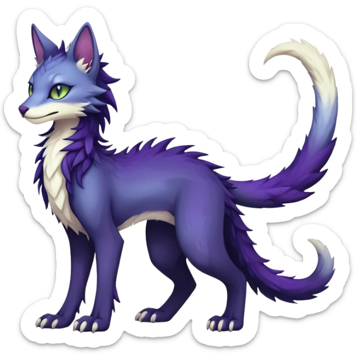 Kawaii dark colorful edgy fantasy ethereal feline-vernid-sergal-fursona animal creature with a tufted tail full body sticker