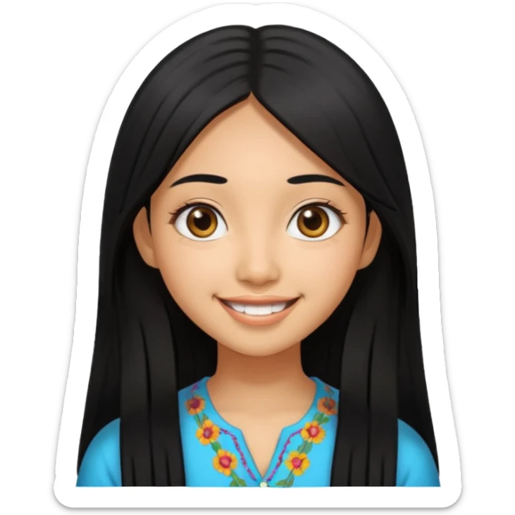 20 yr old asian woman hair  center part big eyes big smile tanned skin straight black hair hippie part hair  sticker