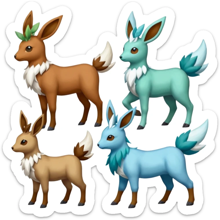 Stantler-Glaceon-Skiddo-Mudbray-Amaura-Flareon-Virizion-fusion-Pokémon-monster (full body) sticker