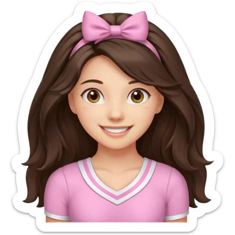 happy long haired brunette girl hazel eyes in light pink cheerleader outfit sticker