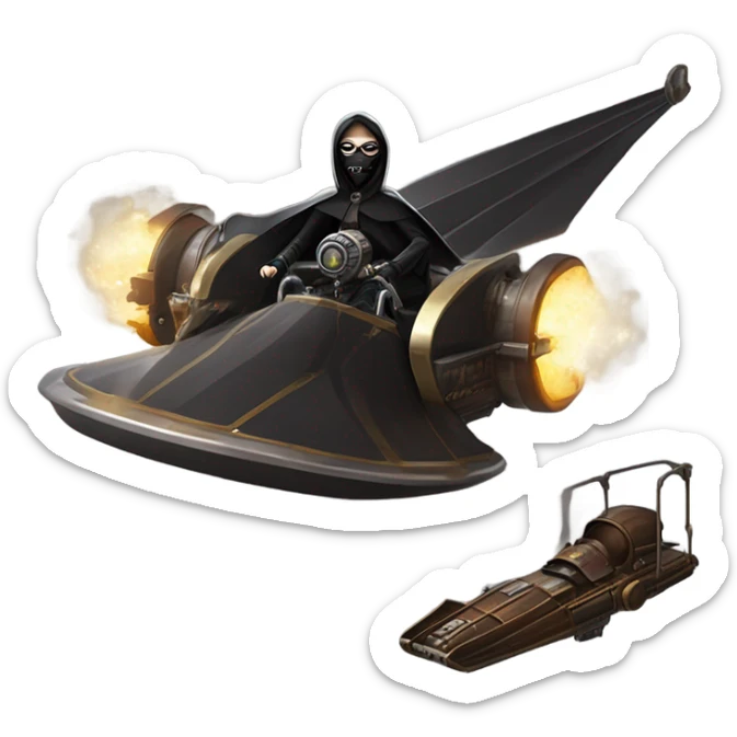 Jedi teen Morticia Addams flying a Jumpspeeder anti-gravity repulsorlift powered by an imperial speeder steampunk  sticker
