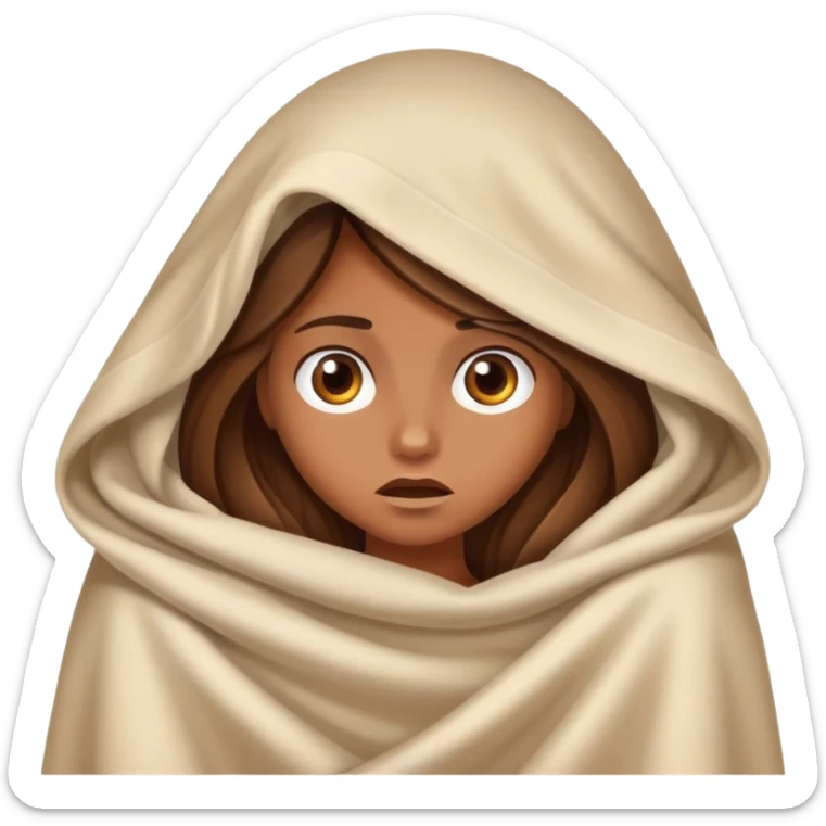 a tanned girl with brown long hair hid under the blanket in fear sticker