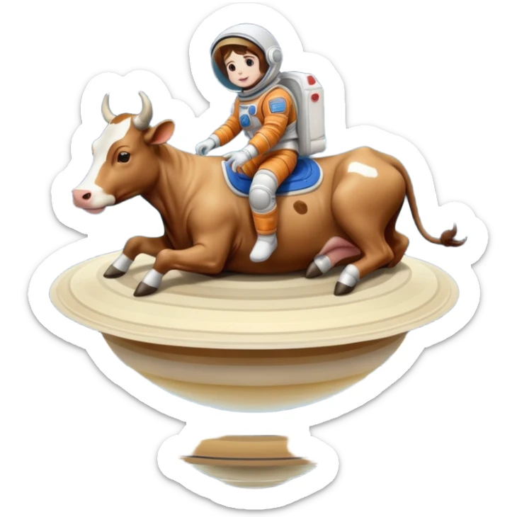 a cow and saturn but the cow head on top of saturn and human feet at the bottom sticker