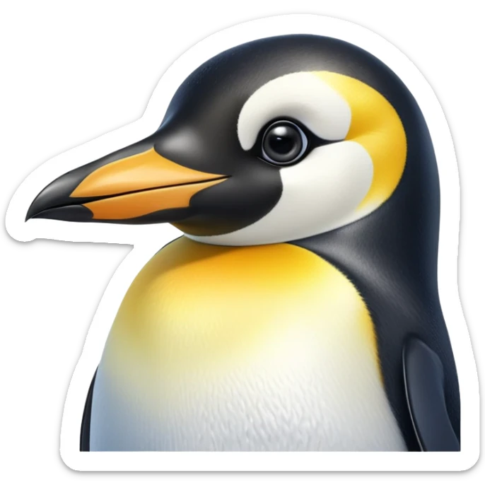 cinematic-adult-emperor-penguin-portrait-emoji,-head-tilted-playfully-and-inquisitively,-with-glossy,-pristine-plumage-accented-by-a-bright-beak-and-round,-sparkling-eyes-filled-with-curiosity,-simplified-yet-irresistibly-adorable-features, black face sticker