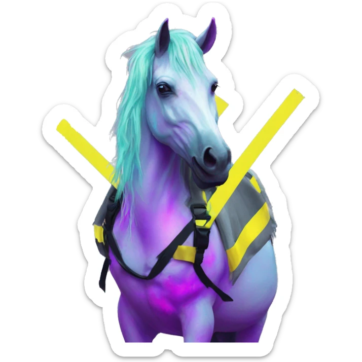 .Zombie_ Vaporwave black holographic oilslick zombie unicorn yellow caution tape sticker