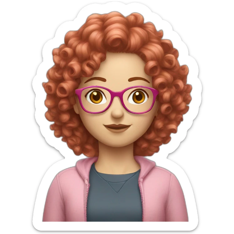 caucasian girl short curly hair redhead pink glasses sticker