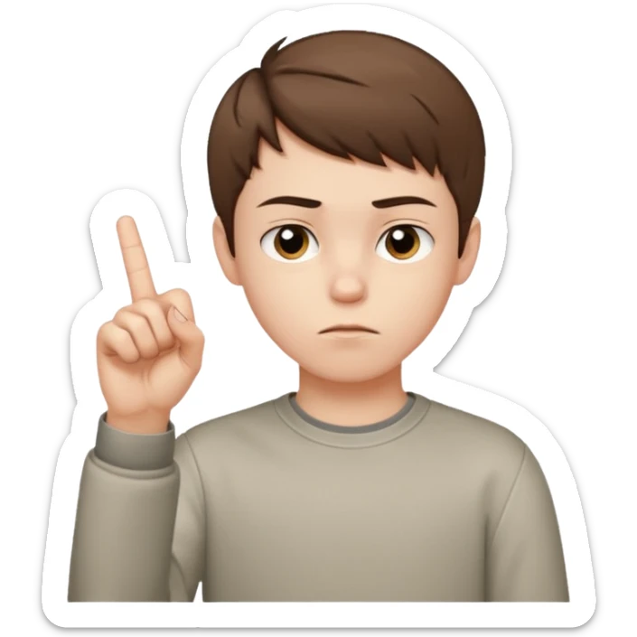 Pale young teenage boy with short brown hair giving middle finger sticker