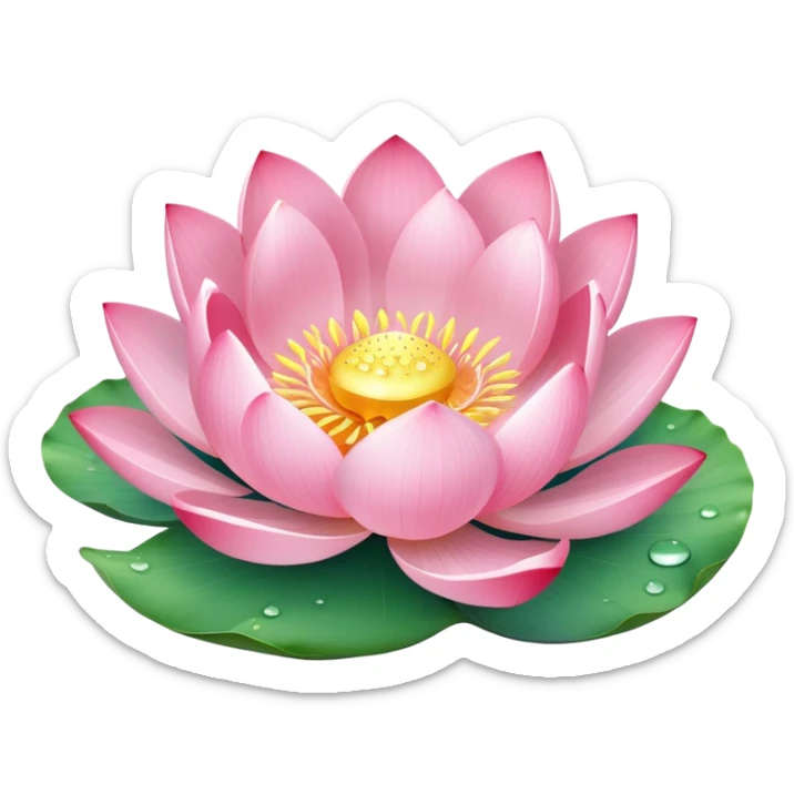Beautiful pink lotus flower with delicate petals and round lotus leaf sticker