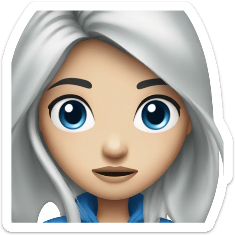 woman long black hair blue eyes, look angry, street girl sticker