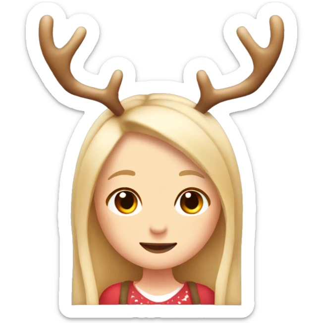 cute blonde reindeer girl long straight hair and antlers with cute dots  sticker